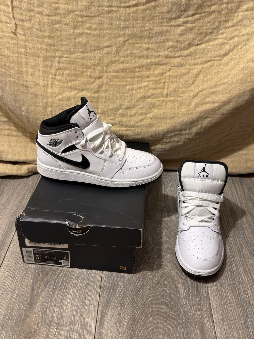 Jordan Kids' White and Black Mid-Top Sneakers